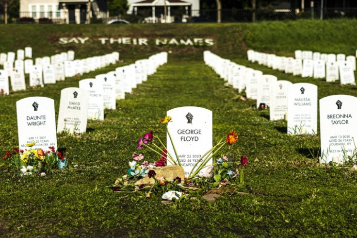 George Floyd is among model headstones bearing the names of people killed by law enforcement in the 'Say Their Names' cemetery in Minneapolis
