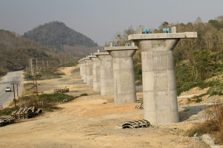 Part of the rail line linking China to Laos, a key part of Beijing's 'Belt and Road' project across the Mekong
