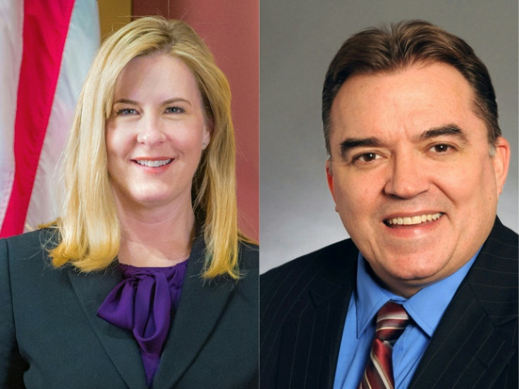 This combination of pictures shows the official handout picture of Minnesota State Representative Melissa Hortman and an official handout picture dated November 11, 2020 of Minnesota State Senator John Hoffman, both of whom were shot