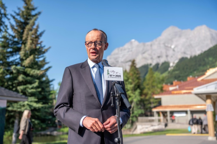 German Chancellor Friedrich Merz gives a statement during the Group of Seven summit in Kananaskis, Canada