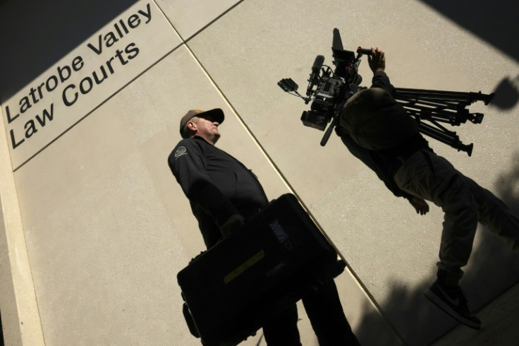 Media crews assemble outside Latrobe Valley Magistrates' Court where Erin Patterson is due to attend her trial in Morwell on May 2, 2025. Erin Patterson, 50, is charged with three murders -- the parents and aunt of her estranged husband -- and one attempt