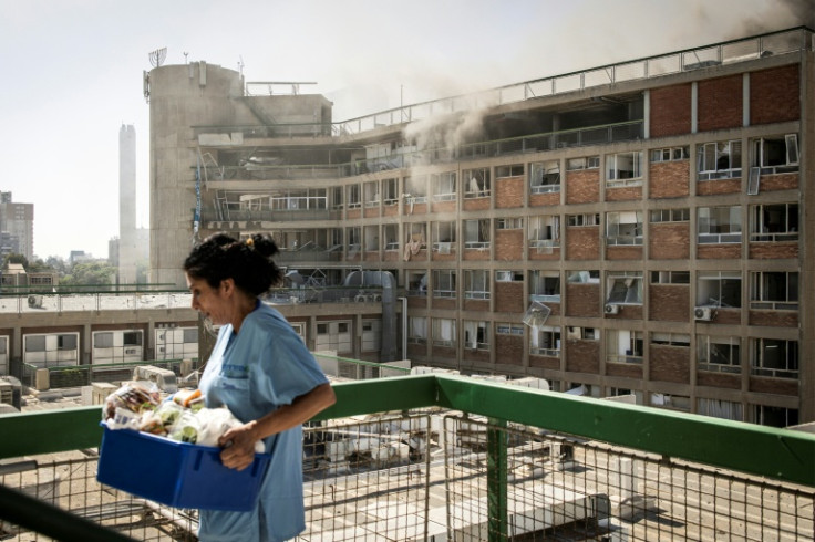 A view of the smoking Soroka Hospital wing