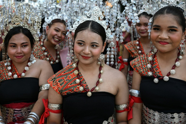 Indigenous Iban women gather for the Gawai Dayak Culture Parade in Kuching