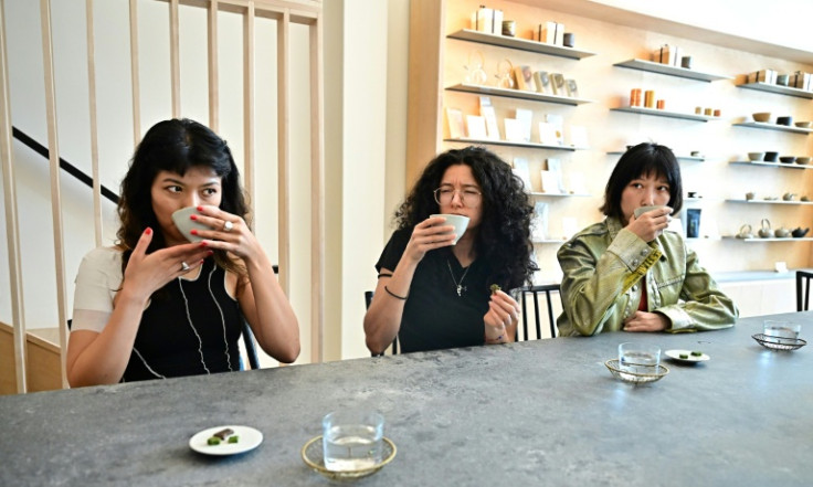 Customers sip matcha beverages at Kettl Tea in Los Angeles' Los Feliz neighborhood
