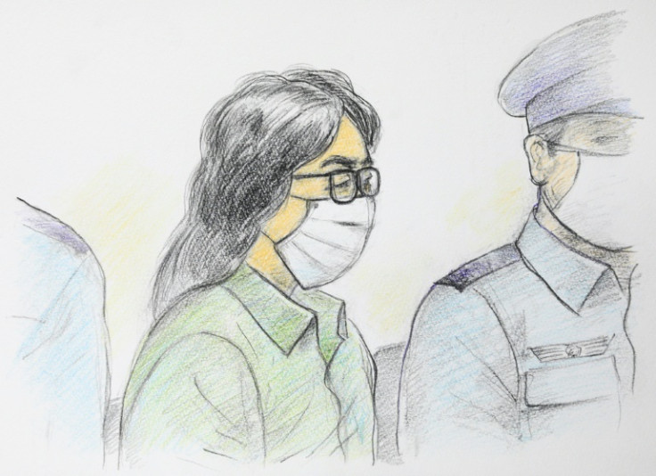 A court sketch by Masato Yamashita dated September 30, 2020 shows Takahiro Shiraishi (C), on trial