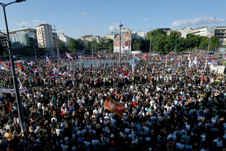 Thousands gathered in Belgrade ahead of an 'ultimatum' for President Aleksandar Vucic to call early elections