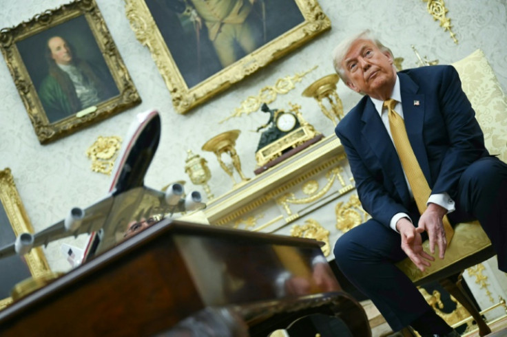 US President Donald Trump looks on during a meeting with Bahraini Crown Prince Salman bin Hamad al-Khalifa in the Oval Office of the White House