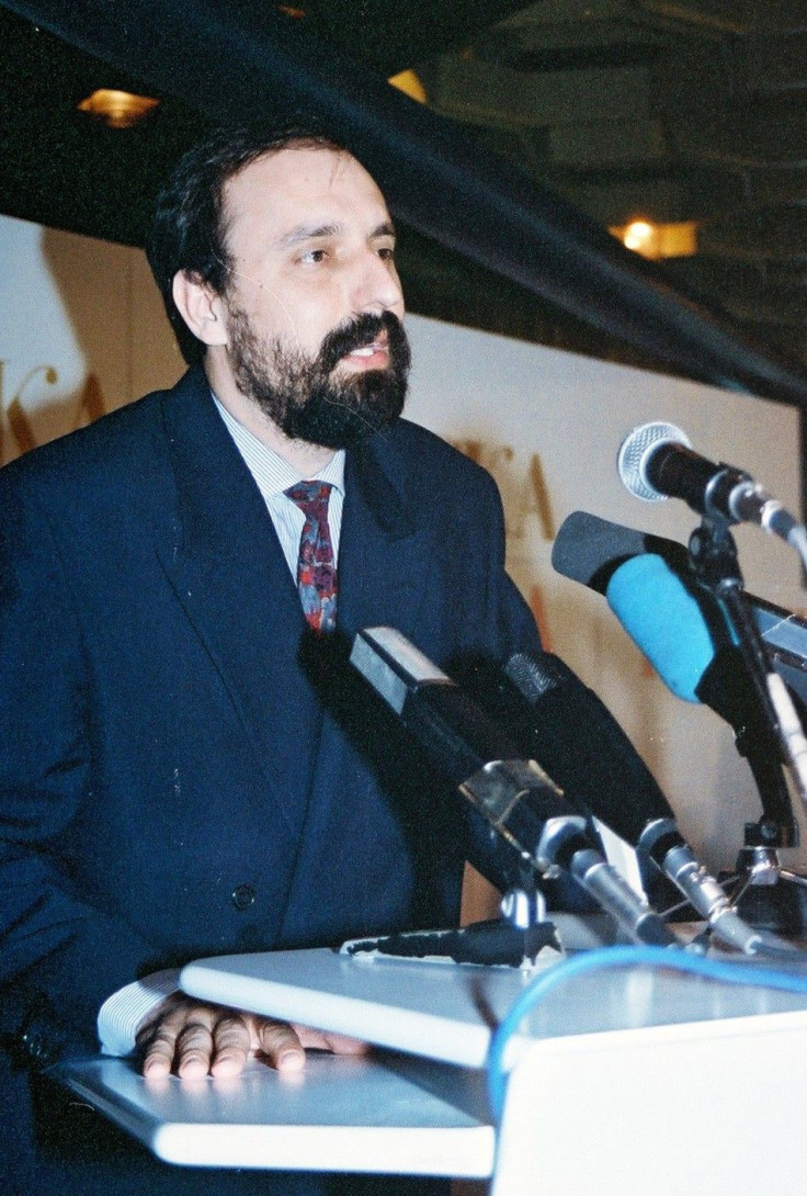 File photo of Hadzic speaking at joint session of Serb Republic of Krajina's and Bosnian Serb Republic in Bosanski Novi