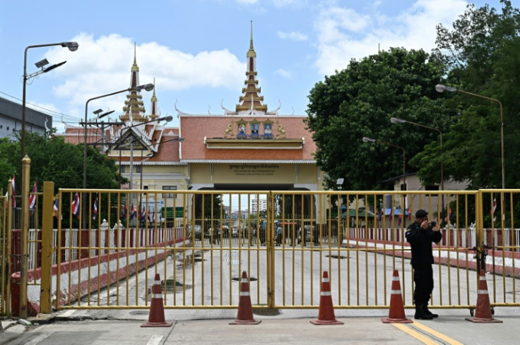 A Thai soldier stands at the closed Ban Khlong Luek International Border Checkpoint between Thailand and Cambodia, in Aranyaprathet district on June 24, 2025