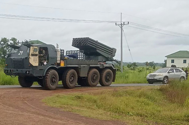 A Cambodian BM-21 multiple rocket launcher is seen near the Cambodia-Thai border as Cambodian and Thai troops exchanged fire in a new round of clashes in Preah Vihear province