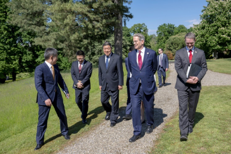 A US delegation including Treasury Secretary Scott Bessent (C) is set to meet a Chinese team led by Vice Premier He Lifeng in Stockholm, to pursue tariff talks