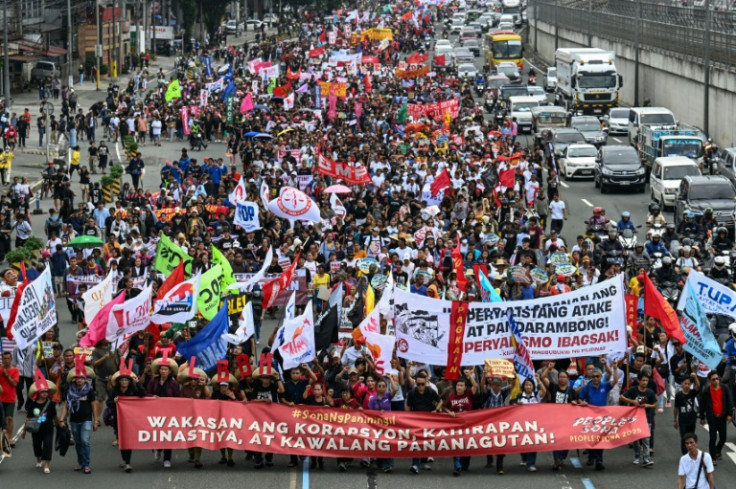 Protesters march towards Congress ahead of President Ferdinand Marcos's annual state of the nation address