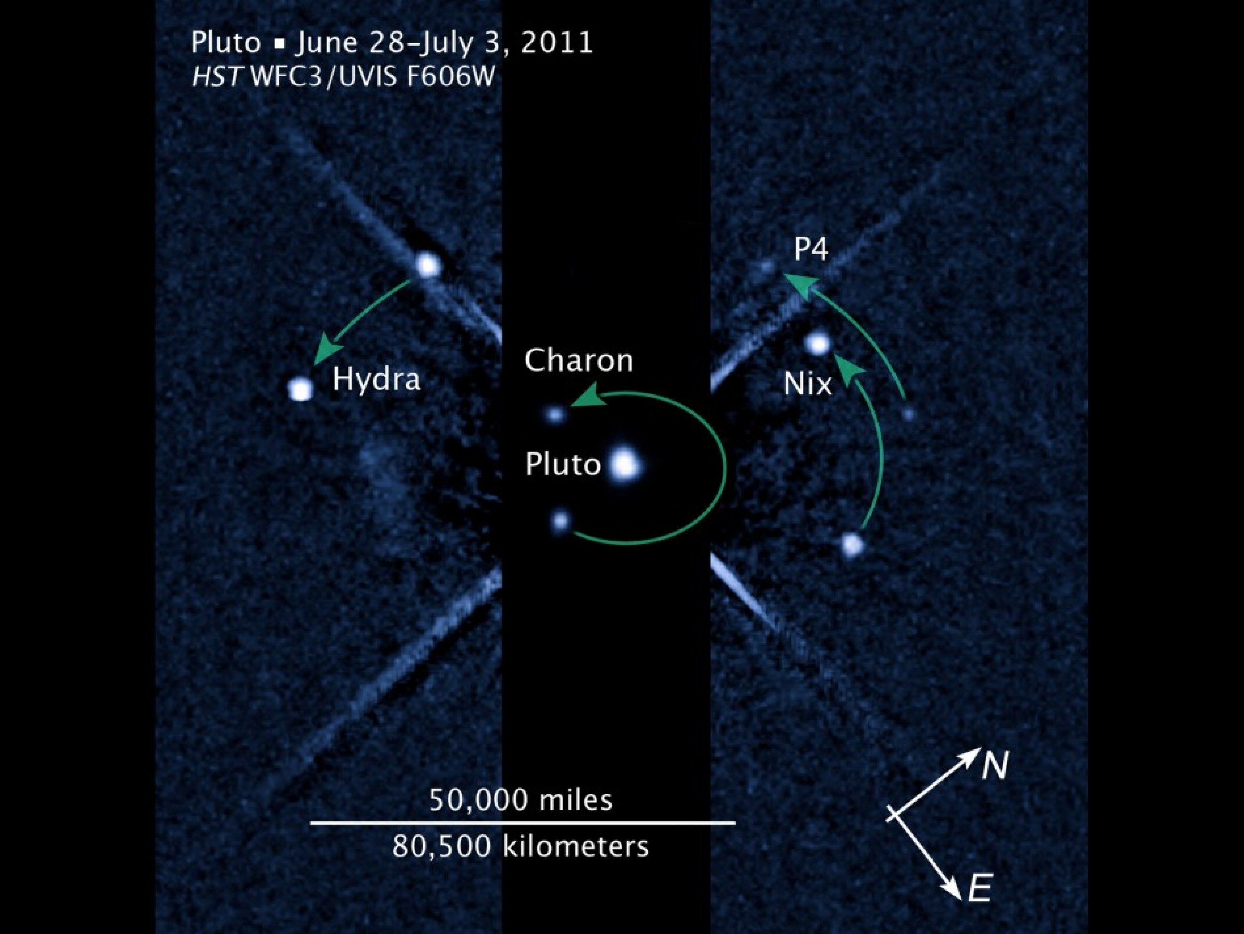 four moons of icy dwarf planet Pluto