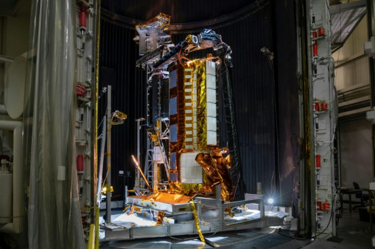This NASA image obtained on July 29, 2025 shows part of the NASA-ISRO Synthetic Aperture Radar (NISAR) satellite, which was designed to track subtle changes in Earth's land and ice surfaces
