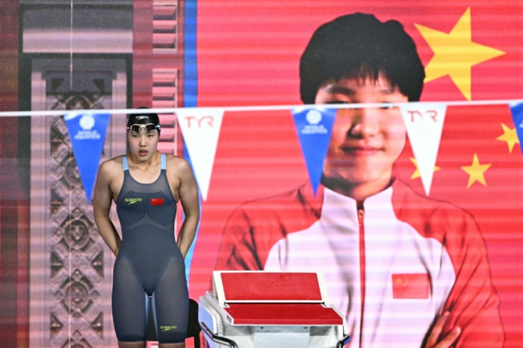 China's swimmer Yu Zidi prepares to start a semi-final of the women's 200m individual medley