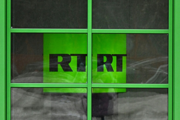 A photograph taken in Moscow in January 2023 shows the logo of RT (Russia Today) TV channel displayed at the company headquarters