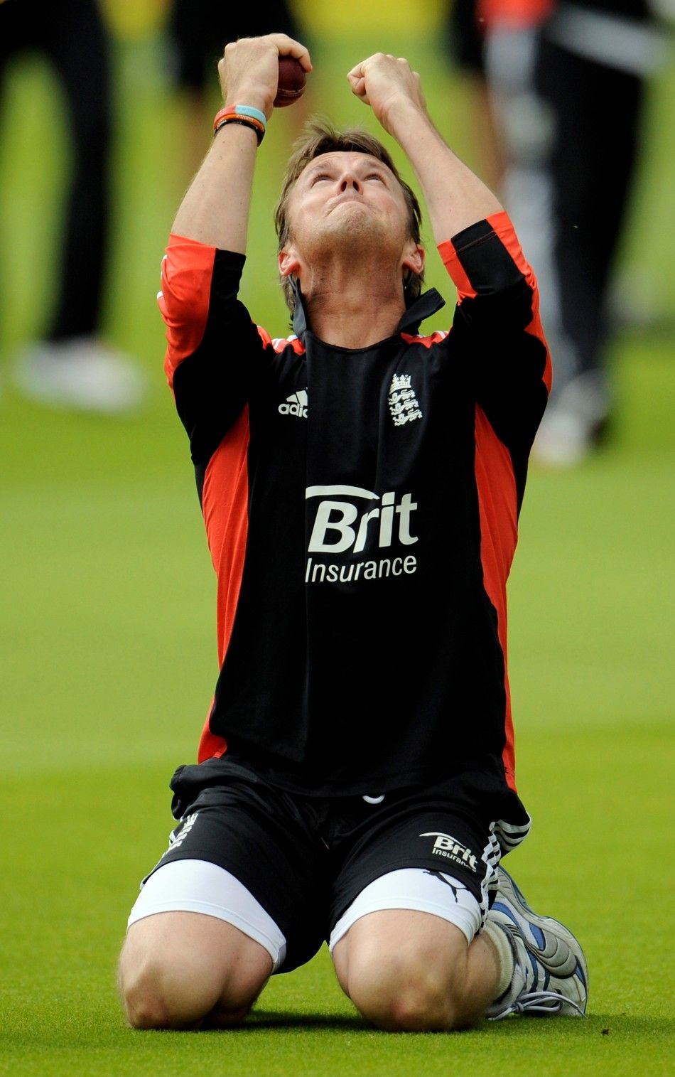 England039s Swann reacts after taking a catch during a training session before Thursday039s first cricket test match against India at Lord039s cricket ground in London.