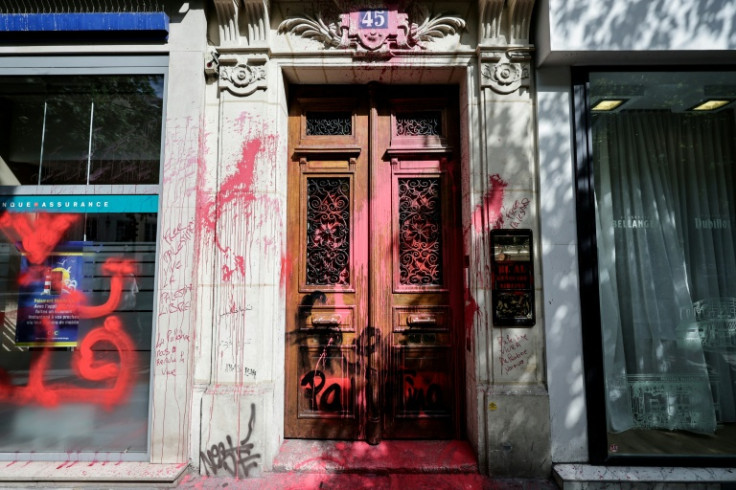 The offices were daubed with red paint