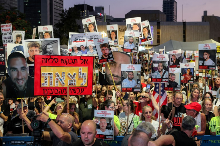 Demonstrators in Tel Aviv waved signs and held up pictures of hostages still being held in the Gaza Strip as they called on the government to secure their release