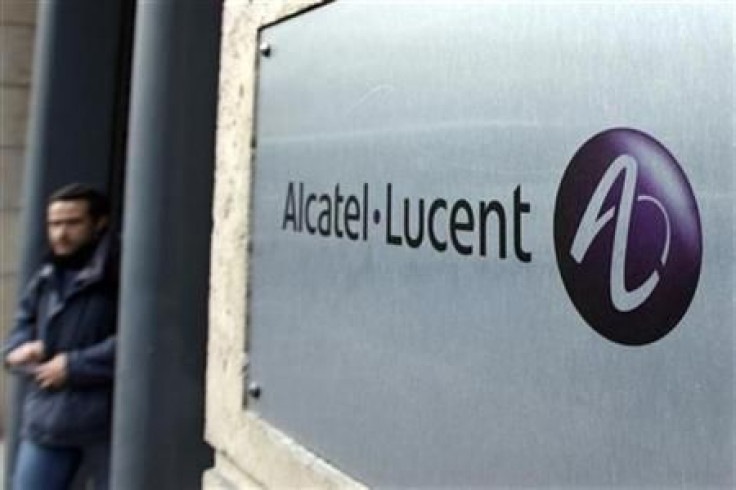 The logo of Alcatel-Lucent is pictured at the entrance of its Paris headquarters