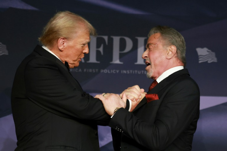 Donald Trump (L) greets Sylvester Stallone at an event at Mar-a-Lago in November 2024; the actor has been a stawlwart supporter