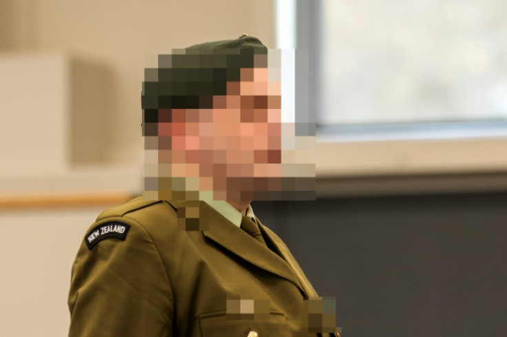 A New Zealand soldier convicted of attempted spying stands in a makeshift courtroom at the Linton Military Camp in New Zealand