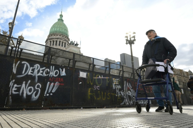 Ricardo Migliavacca, 87, attends the weekly protest called by pensioners against Milei's measures