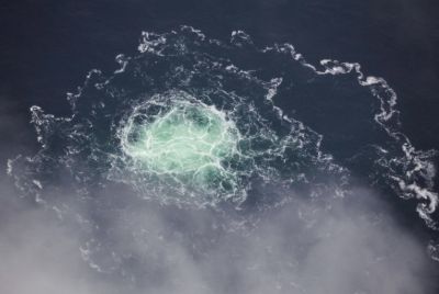 An image of a gas leak caused by the sabotage of the Nord Stream pipelines off Sweden in September 2022