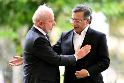 Colombia's President Gustavo Petro and Brazil's President Luiz Inacio Lula da Silva at a summit in Bogota in August