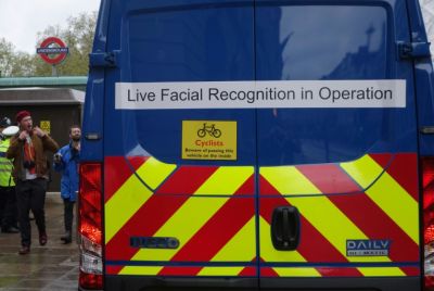 A van being used by the metropolitan police as part of their live facial recognition operation is pictured ahead of the 2023 coronation of King Charles III