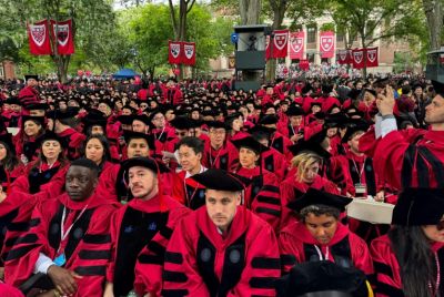 Graduates gather as they attend commencement ceremony at Harvard University in Cambridge, Massachusetts, on May 29, 2025