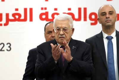 Palestinian Authority President Mahmoud Abbas attends the 32nd Palestinian Liberation Organization (PLO) Central Council session in Ramallah on April 23, 2025