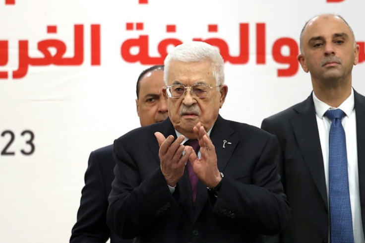 Palestinian Authority President Mahmoud Abbas attends the 32nd Palestinian Liberation Organization (PLO) Central Council session in Ramallah on April 23, 2025