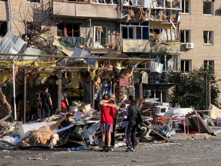 A residential building damaged in Russian strikes on the southern city of Zaporizhzhia