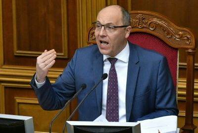 Ukraininan politician Andriy Parubiy -- seen here speaking to members of parliament in Kyiv in a  December 6, 2018 file picture -- was shot dead in Lviv, in the west of the country