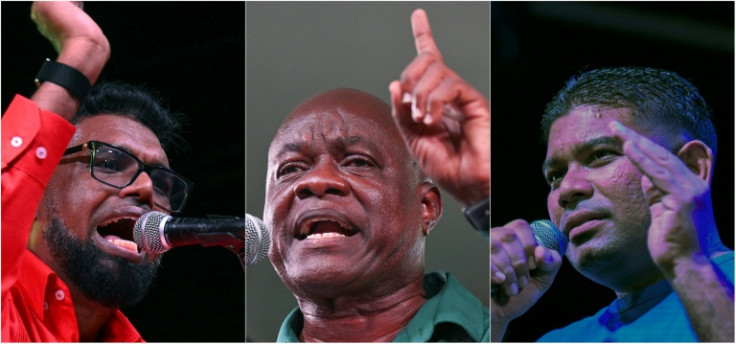 The incumbent Irfaan Ali (L), opposition candidate Aubrey Norton (C) and billionaire Azruddin Mohamed are the three main contenders in Guyana's presidential elections