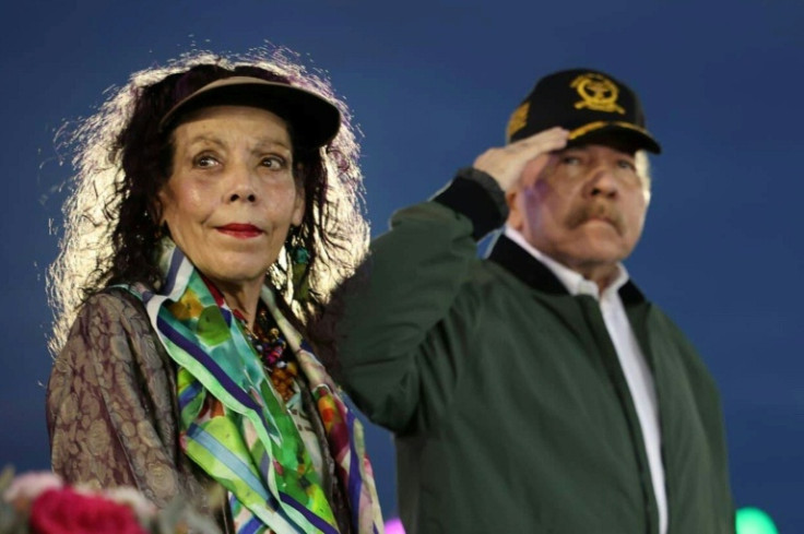 Nicaraguan Co-President Rosario Murillo and President Daniel Ortega at a military parade in September 2025