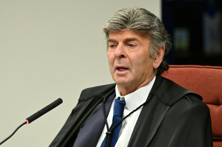 Brazil's Federal Supreme Court (STF) minister Luiz Fux speaks during the voting session to convict or acquit far-right former president Jair Bolsonaro (2019-2022) in his landmark coup trial
