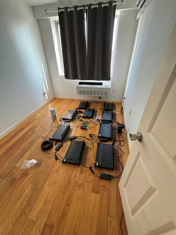 This handout image from the US Secret Service shows racks of dismantled communications devices that were part of an anonymous network in the New York region
