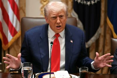 US President Donald Trump speaks during a meeting with Argentina's President Javier Milei at the White House in Washington, DC, on October 14, 2025.