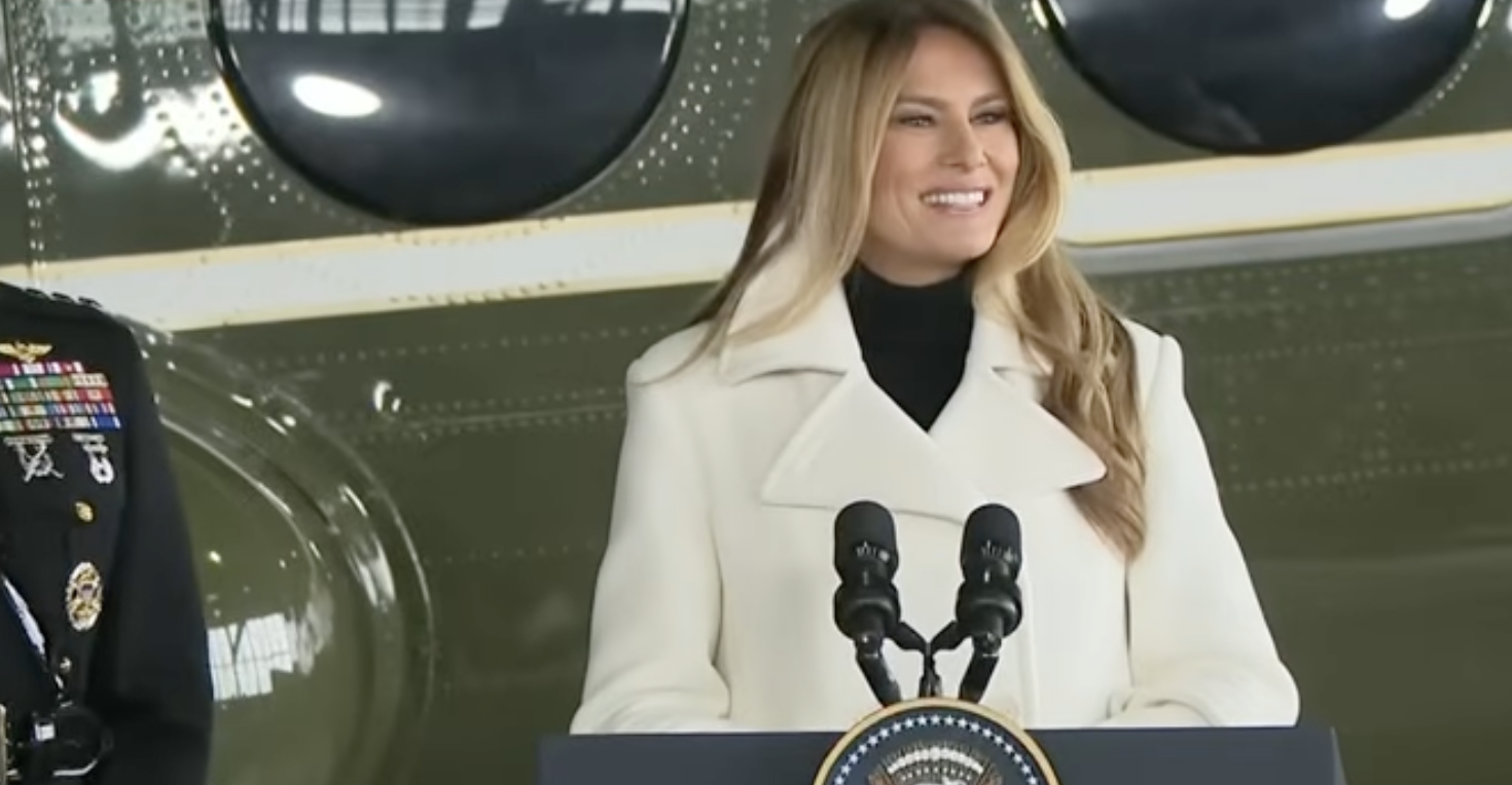 Melania Trump’s Slinky Silver Look Draws ‘Wow Factor’ As Donald Pledges ‘Peace On Earth’ At Mar-a-Lago Party
