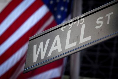 A Wall Street sign outside the New York Stock Exchange