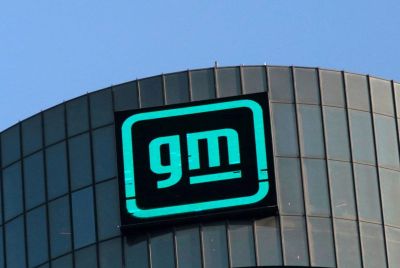 Logo of General Motors atop the company headquarters