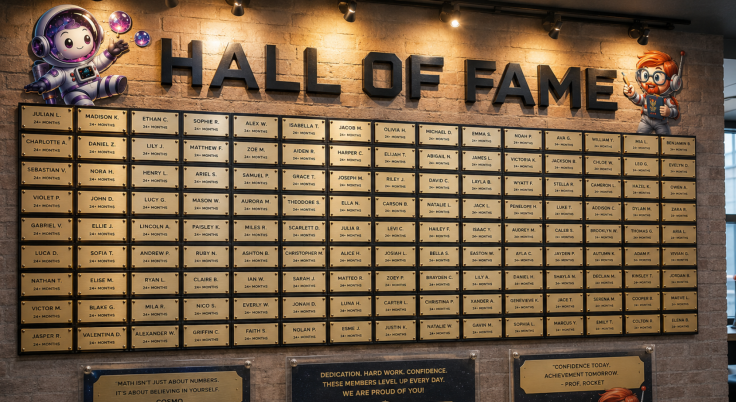 Rocket Club Math's Hall of Fame recognizes long-term student participation.