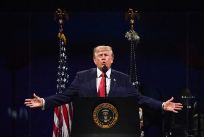 US President Donald Trump speaks during the "Salute to America"