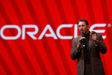 Oracle CEO Larry Ellison delivers a keynote address.