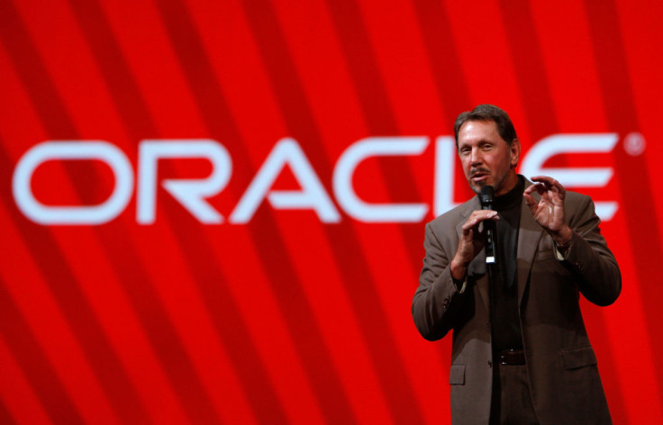 Oracle CEO Larry Ellison delivers a keynote address.
