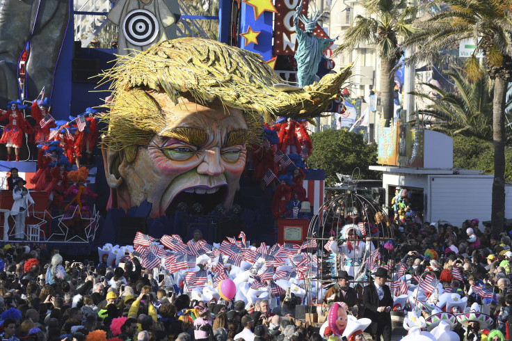 A mask depicting the face of US President Donald Trump.