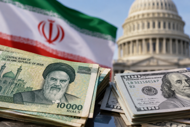 Iranian rial and U.S. dollar banknotes