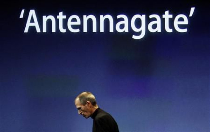 Apple CEO Jobs on stage during the 'antennagate' news conference